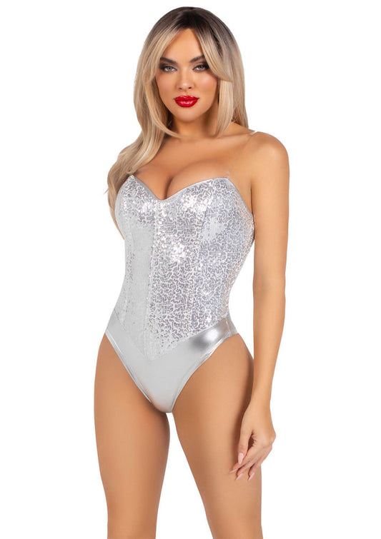 Bestel: Sequin Boned Crotch Bodysuit by Leg Avenue - bij Happytoys: de erotische sex webshop | liever Happy dan Easy ⭐⭐⭐⭐⭐ - Silver - M