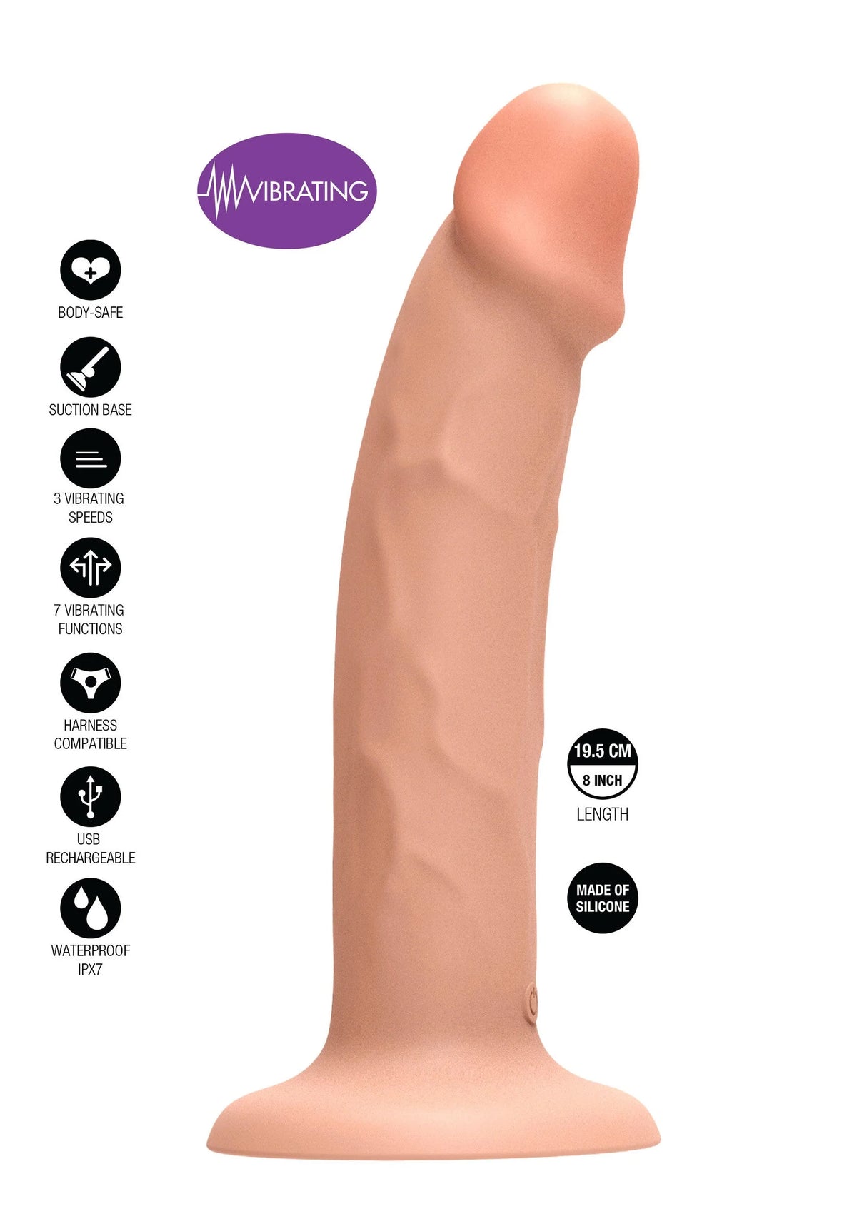 Bestel: Harness Dong Vibrating Silicone 19.5 cm by ToyJoy Get Real - bij Happytoys: de erotische sex webshop | liever Happy dan Easy ⭐⭐⭐⭐⭐