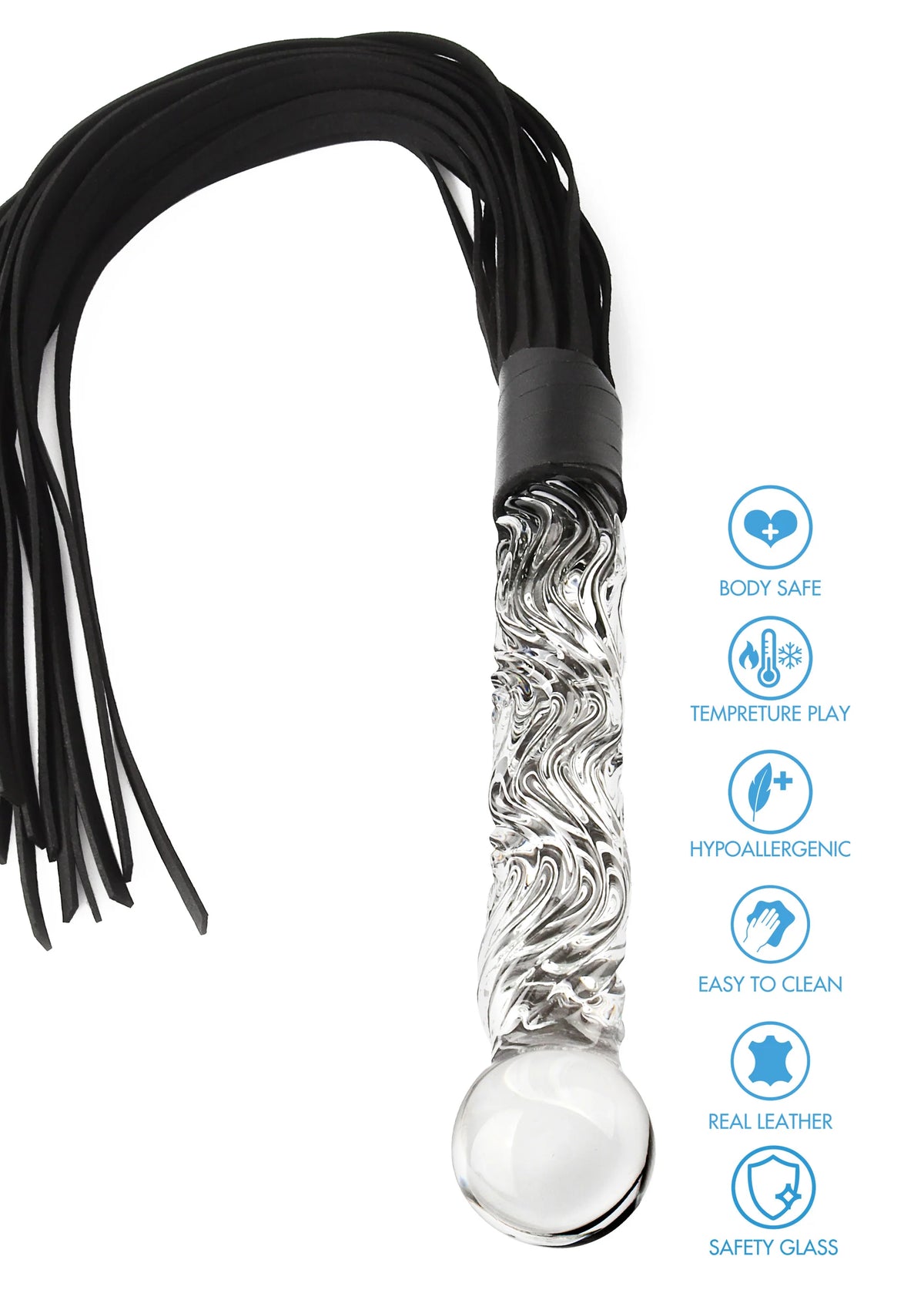 Bestel: Crystal Leather Whip ToyJoy Glass Worxx - bij Happytoys: de erotische sex webshop | liever Happy dan Easy ⭐⭐⭐⭐⭐