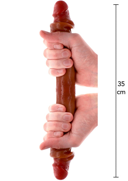Bestel: Get Real Silicone Foreskin Double Dong 35 cm by ToyJoy - bij Happytoys: de erotische sex webshop | liever Happy dan Easy ⭐⭐⭐⭐⭐ - Default Title - 11206 - CARAMEL