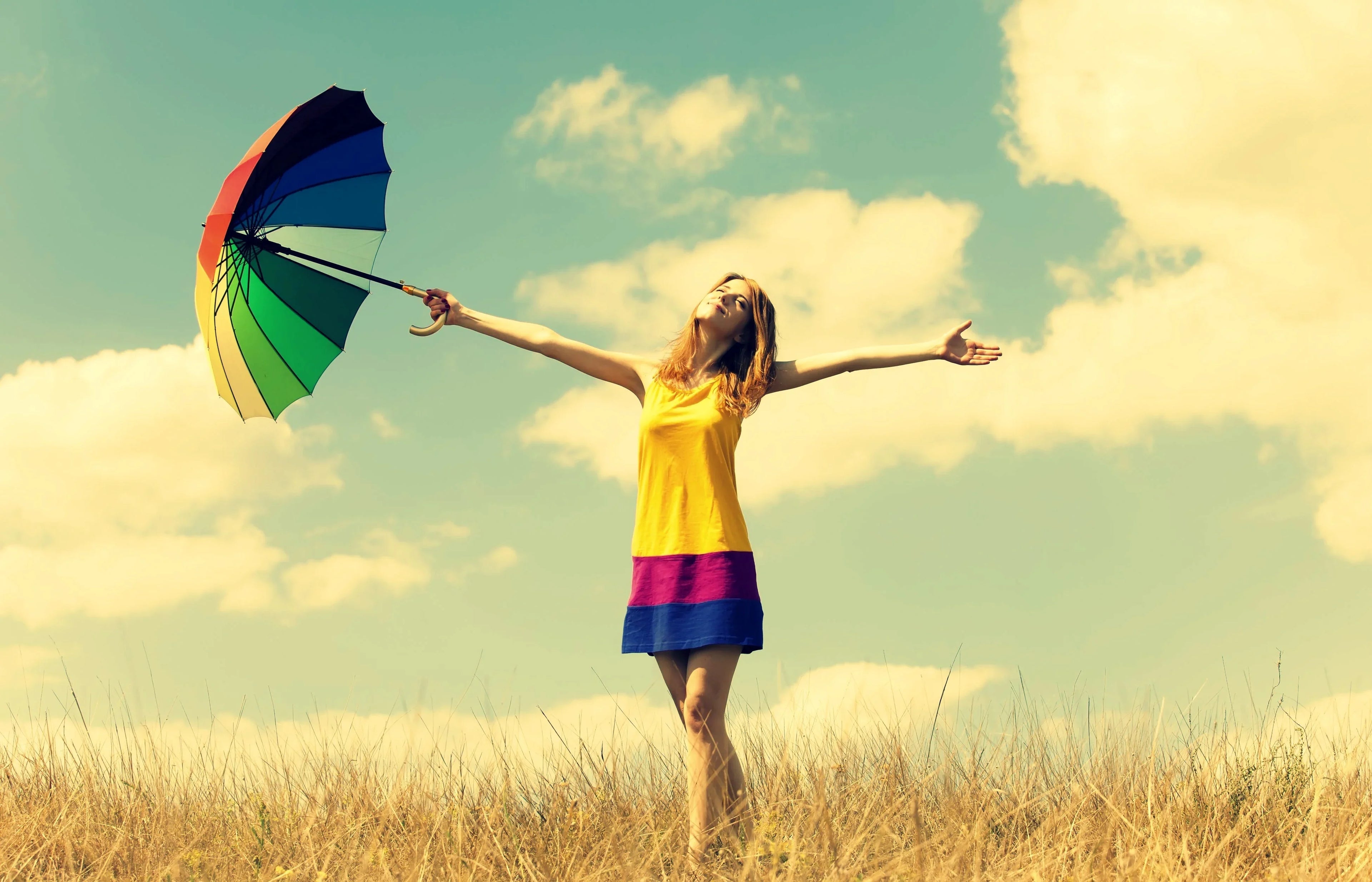 120028-mood-girl-dress-color-hands-smile-summer-umbrella-umbrella-happiness-freedom-freedom-openness-warmth-plants-nature-field-sun-sky-clouds-background-freedom @ Happytoys Sexshop: online sex shop for Feeling Happy & Easy 😊 the erotic store owned by a woman