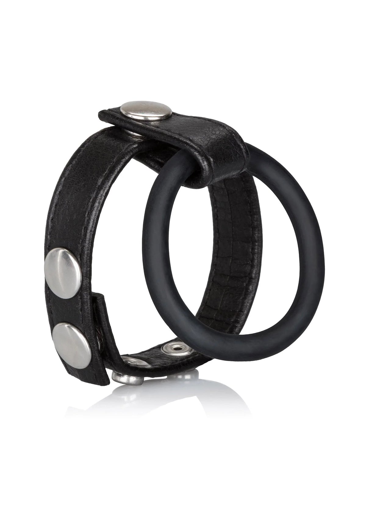 Bestel: Medium Leather Ball Spreader by CalExotics Rings - bij Happytoys: de erotische sex webshop | liever Happy dan Easy ⭐⭐⭐⭐⭐ - Default Title - 12713 - BLACK