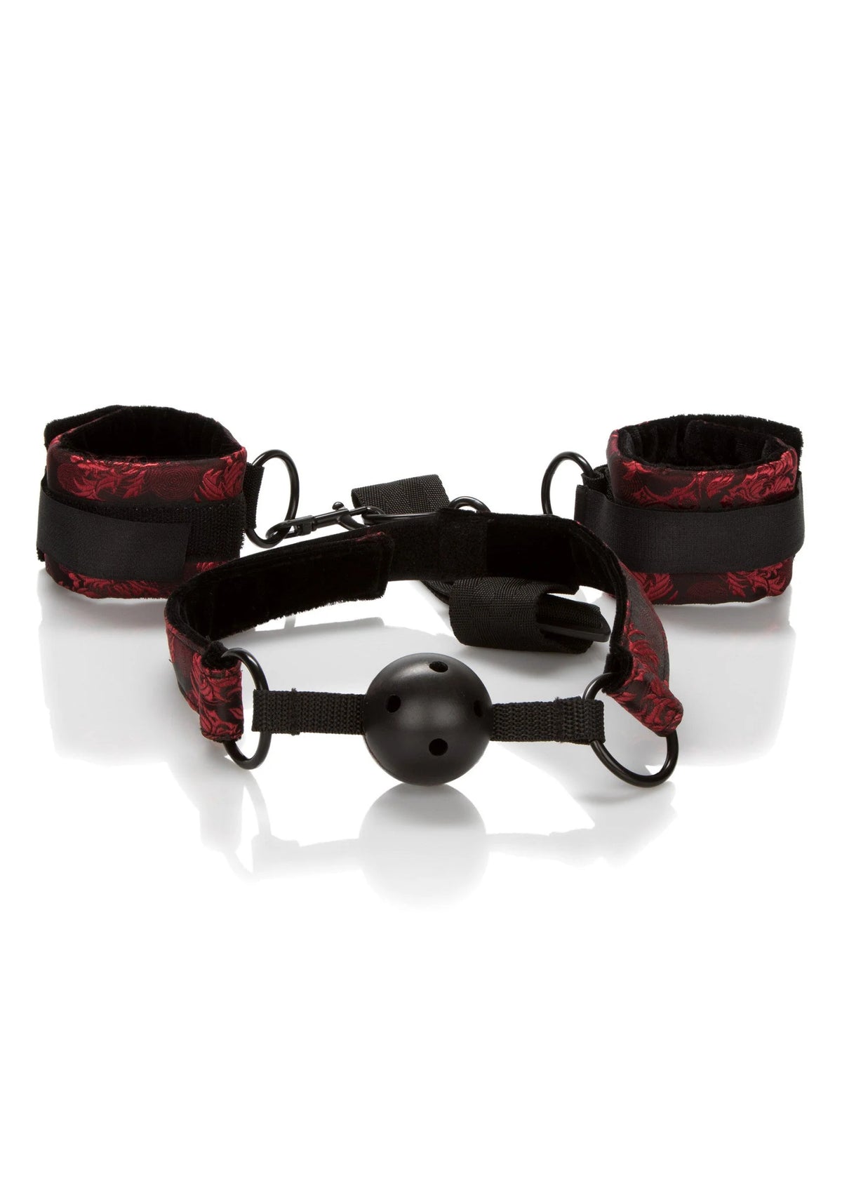 Bestel: Scandal Breathable Ball Gag With Cuffs by CalExotics - bij Happytoys: de erotische sex webshop | liever Happy dan Easy ⭐⭐⭐⭐⭐ - Default Title - 12990 - BLACK