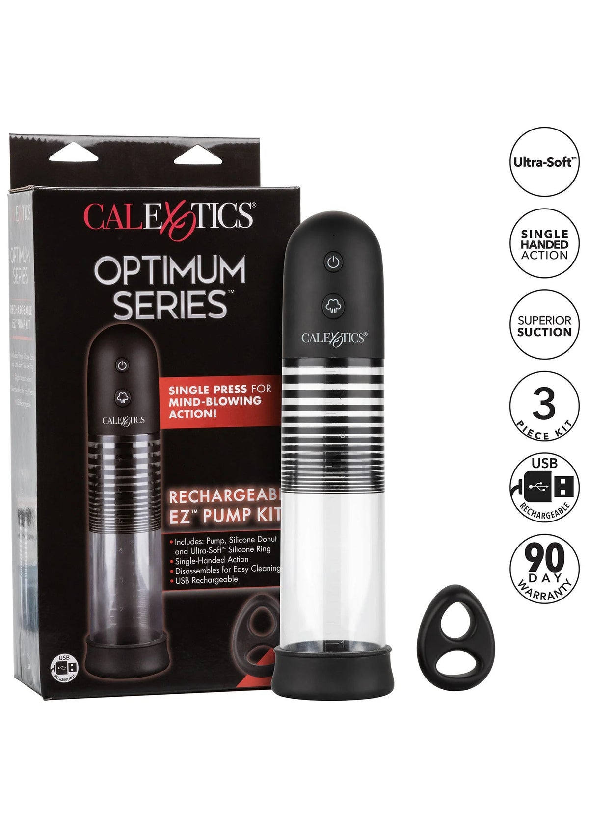 Bestel: Optimum Series Rechargeable EZ Pump Kit by CalExotics - bij Happytoys: de erotische sex webshop | liever Happy dan Easy ⭐⭐⭐⭐⭐