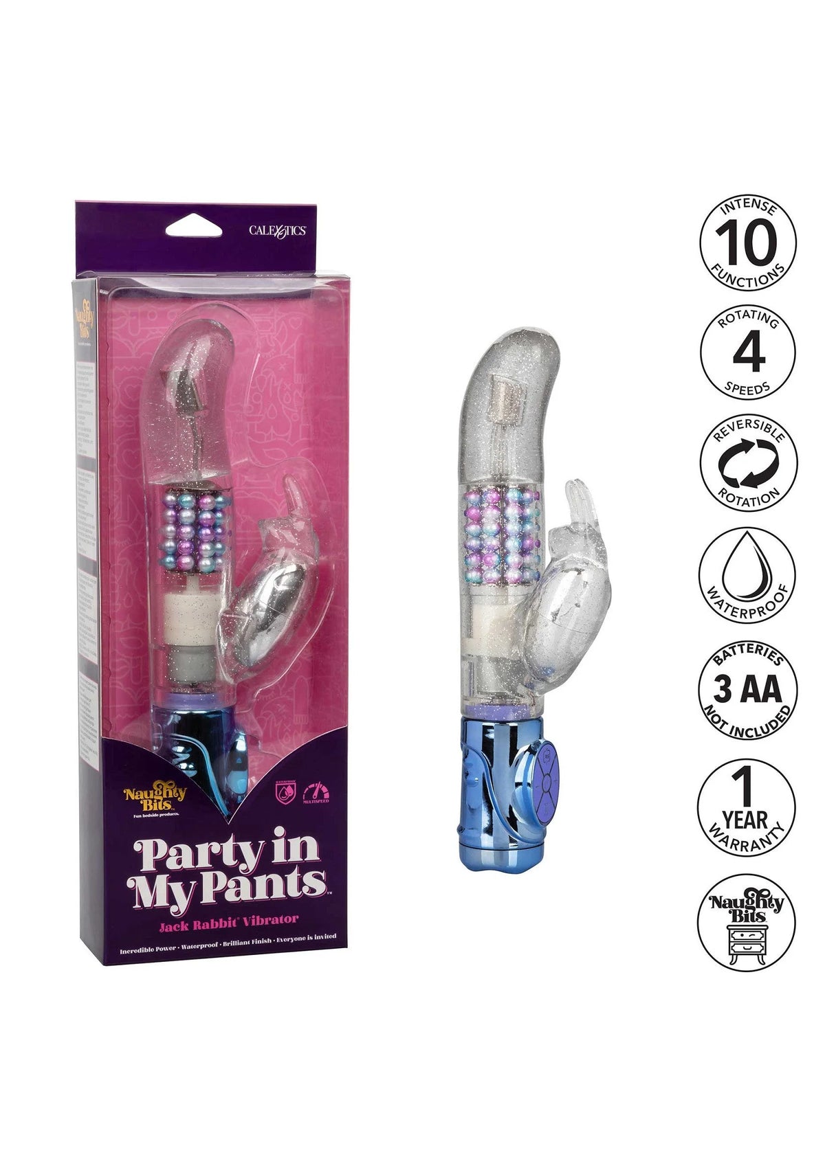 Bestel: Naughty Bits Party in my Pants Jack Rabbit Vibrator CalExotics - bij Happytoys: de erotische sex webshop | liever Happy dan Easy ⭐⭐⭐⭐⭐