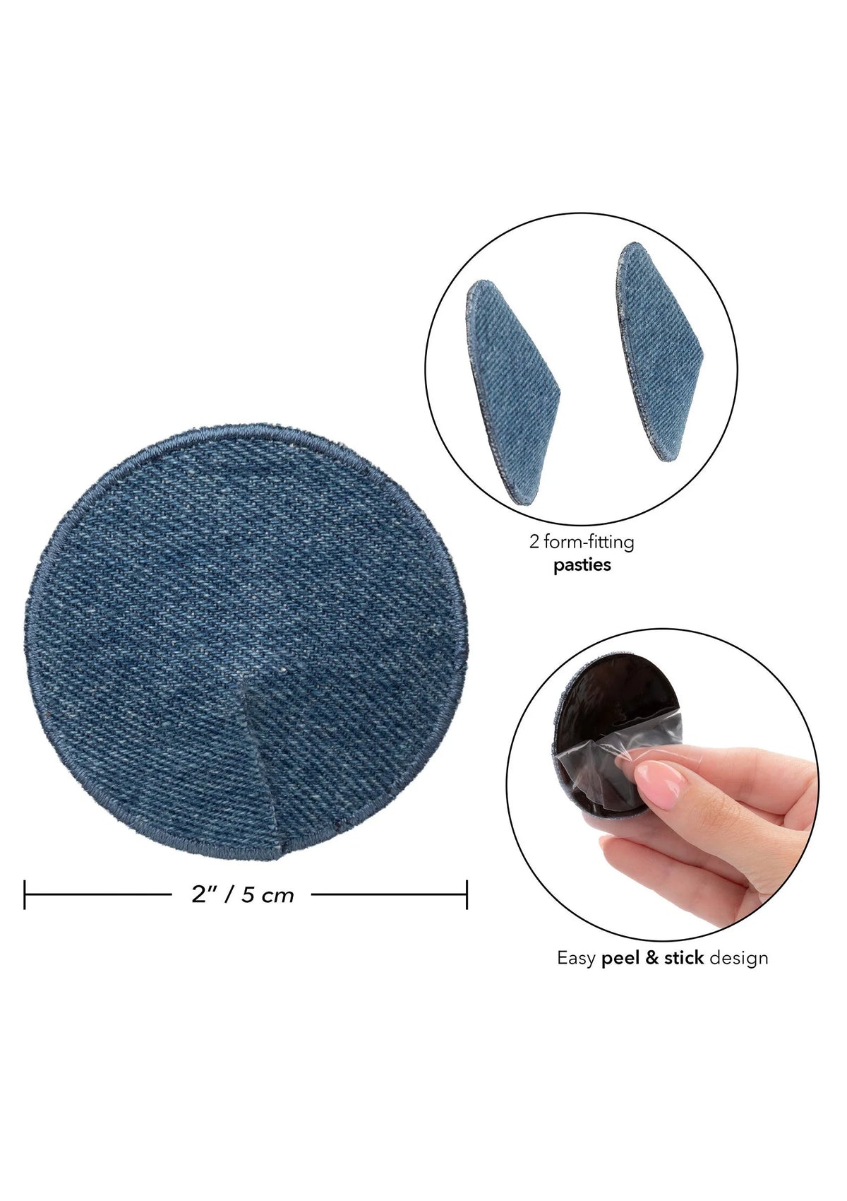 Bestel: Ride 'em Premium Denim Collection Round Pasties by CalExotics - bij Happytoys: de erotische sex webshop | liever Happy dan Easy ⭐⭐⭐⭐⭐