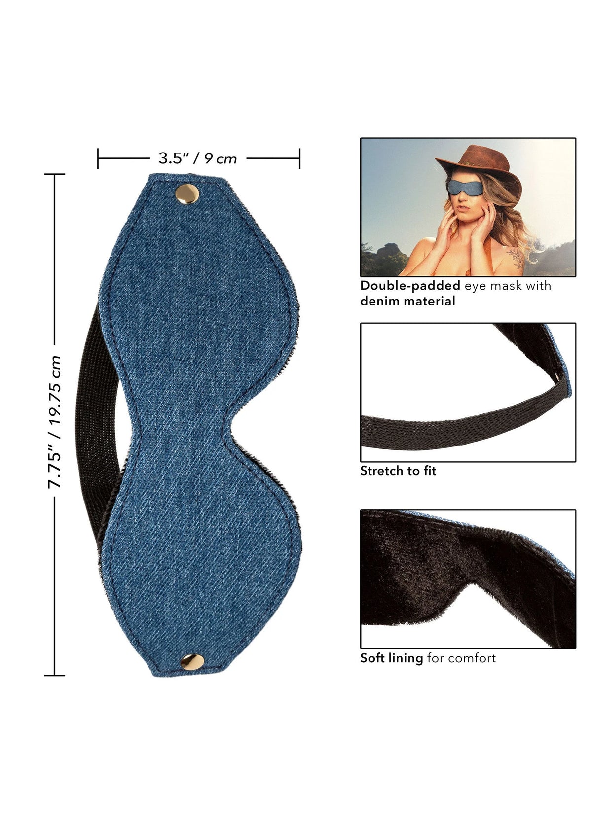 Bestel: Ride 'em Premium Denim Collection Eye Mask by CalExotics - bij Happytoys: de erotische sex webshop | liever Happy dan Easy ⭐⭐⭐⭐⭐