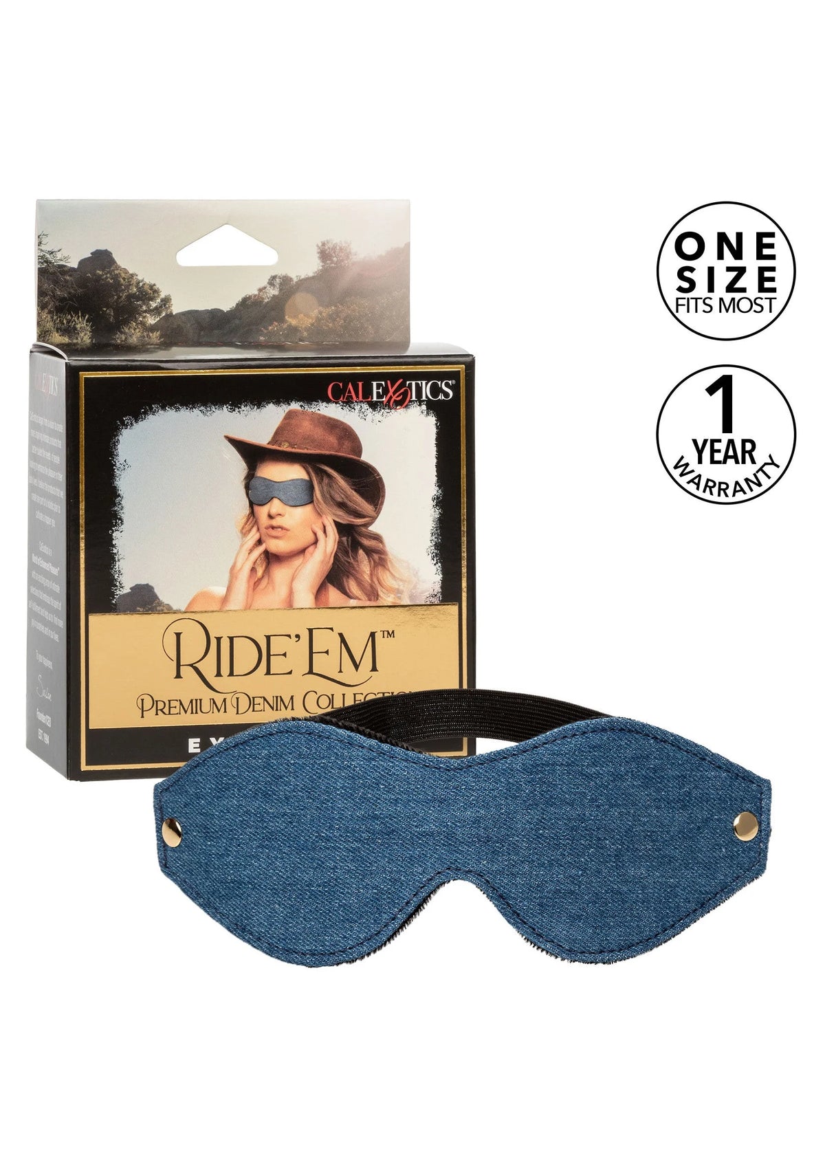 Bestel: Ride 'em Premium Denim Collection Eye Mask by CalExotics - bij Happytoys: de erotische sex webshop | liever Happy dan Easy ⭐⭐⭐⭐⭐