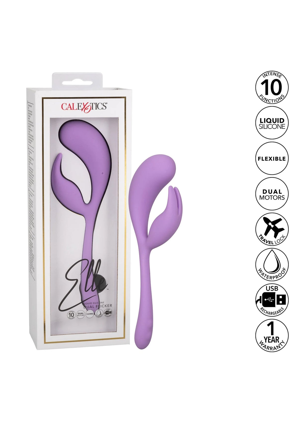 Bestel: Elle Liquid Silicone Dual Flicker Vibrator by CalExotics - bij Happytoys: de erotische sex webshop | liever Happy dan Easy ⭐⭐⭐⭐⭐