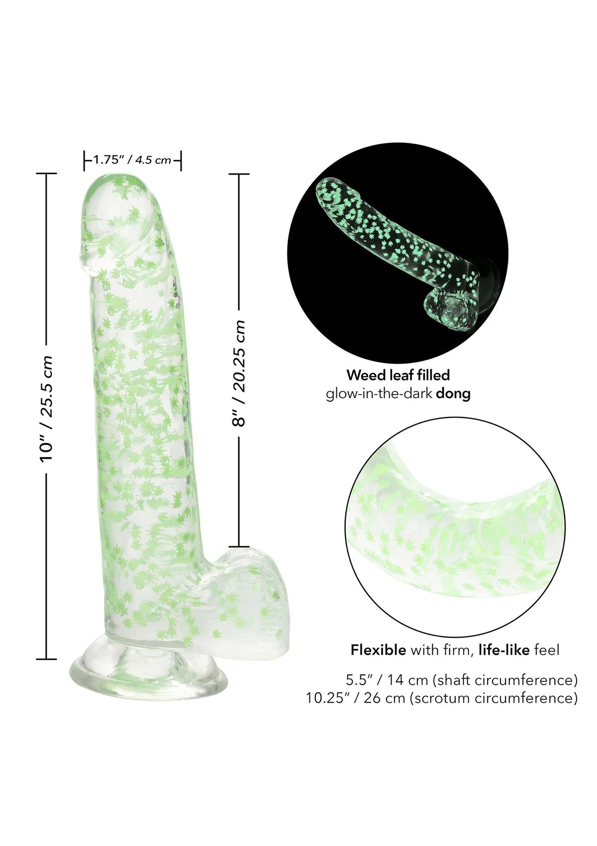 Bestel: Naughty Bits I Leaf Dick Glow - In - The - Dark Weed Leaf Dildo by CalExotics - bij Happytoys: de erotische sex webshop | liever Happy dan Easy ⭐⭐⭐⭐⭐