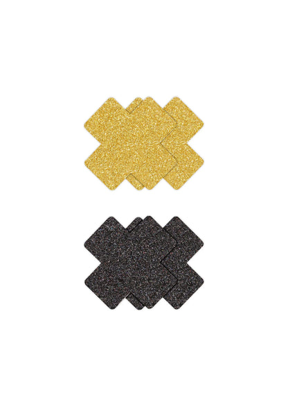 Bestel: Pasties Glitter Cross 2 Pair by NS Novelties - bij Happytoys: de erotische sex webshop | liever Happy dan Easy ⭐⭐⭐⭐⭐ - Zwart - 19169 - BLACK