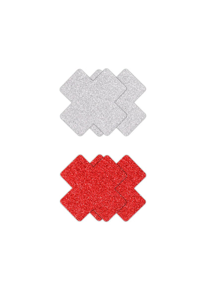 Bestel: Pasties Glitter Cross 2 Pair by NS Novelties - bij Happytoys: de erotische sex webshop | liever Happy dan Easy ⭐⭐⭐⭐⭐ - Rood - 19169 - RED