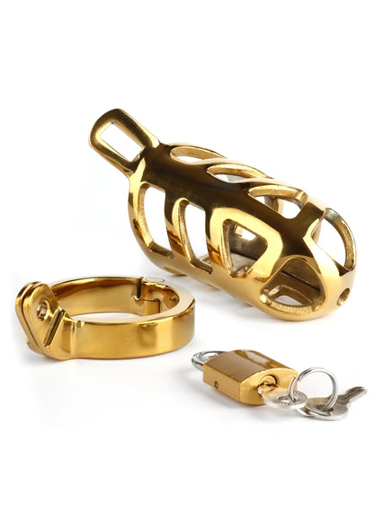 Bestel: Brutal Chastity Cage Gold by Mr. Steel - bij Happytoys: de erotische sex webshop | liever Happy dan Easy ⭐⭐⭐⭐⭐