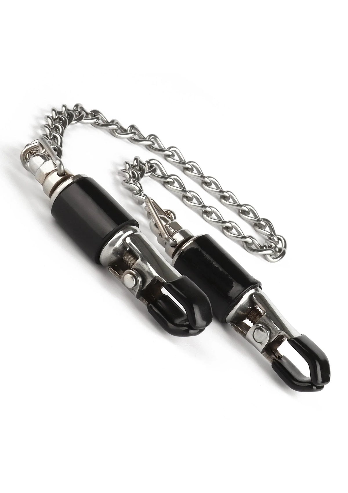 Bestel: Barrel Tit Clamps With Chain by Mr. Steel - bij Happytoys: de erotische sex webshop | liever Happy dan Easy ⭐⭐⭐⭐⭐ - Default Title - 38413 - SILVER