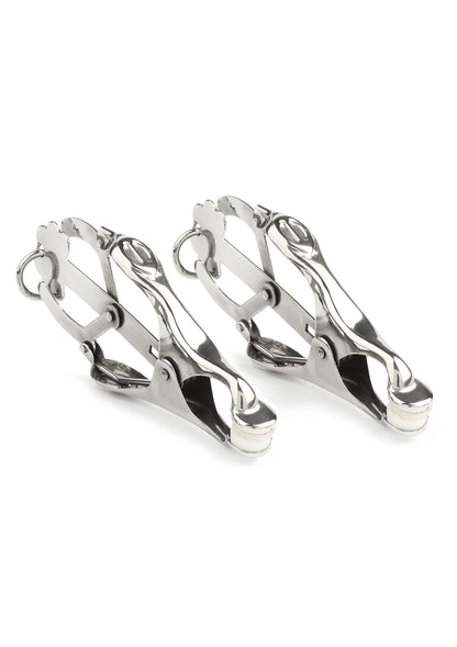 Bestel: Squeezer Nipple Clamps W Ring by Mr. Steel - bij Happytoys: de erotische sex webshop | liever Happy dan Easy ⭐⭐⭐⭐⭐ - Default Title - 38415 - SILVER
