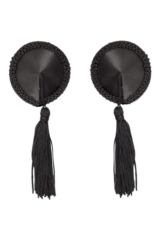 Bestel: Satin Nipple Covers with Tassel - bij Happytoys: de erotische sex webshop | liever Happy dan Easy ⭐⭐⭐⭐⭐ - Default Title - 70830 - BLACK - O/S