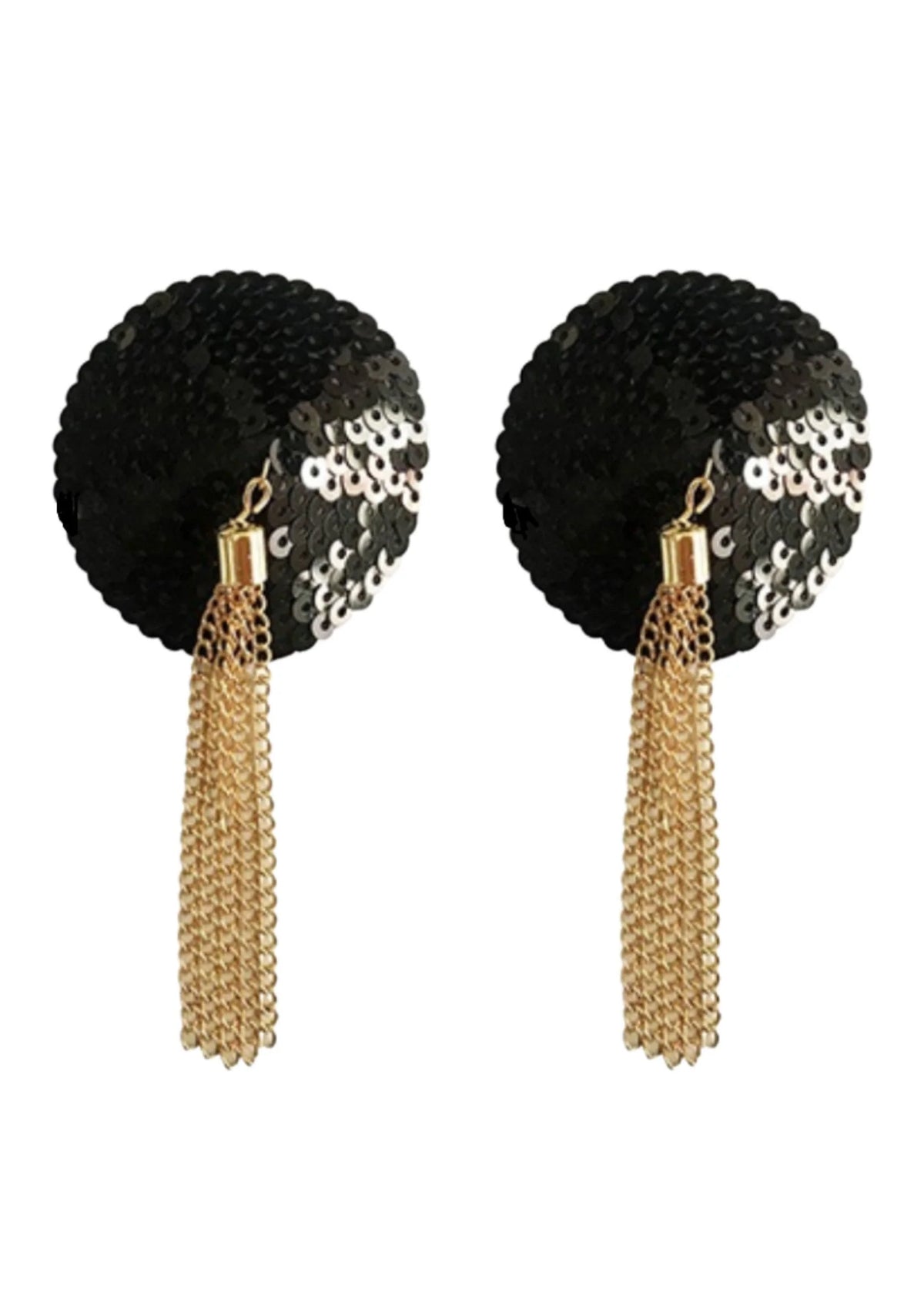 Bestel: Sequin Nipple Covers w Chain by Kinky Diva - bij Happytoys: de erotische sex webshop | liever Happy dan Easy ⭐⭐⭐⭐⭐ - Zwart - 70831 - BLACK - O/S