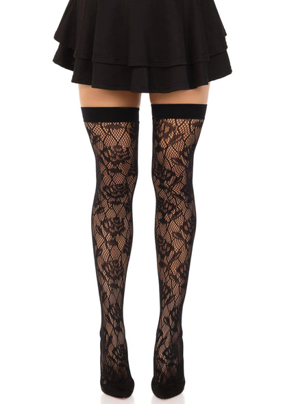 Bestel: Wild Rose Net Thigh Highs (Black) by Leg Avenue - bij Happytoys: de erotische sex webshop | liever Happy dan Easy ⭐⭐⭐⭐⭐