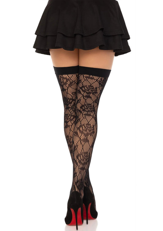 Bestel: Wild Rose Net Thigh Highs (Black) by Leg Avenue - bij Happytoys: de erotische sex webshop | liever Happy dan Easy ⭐⭐⭐⭐⭐