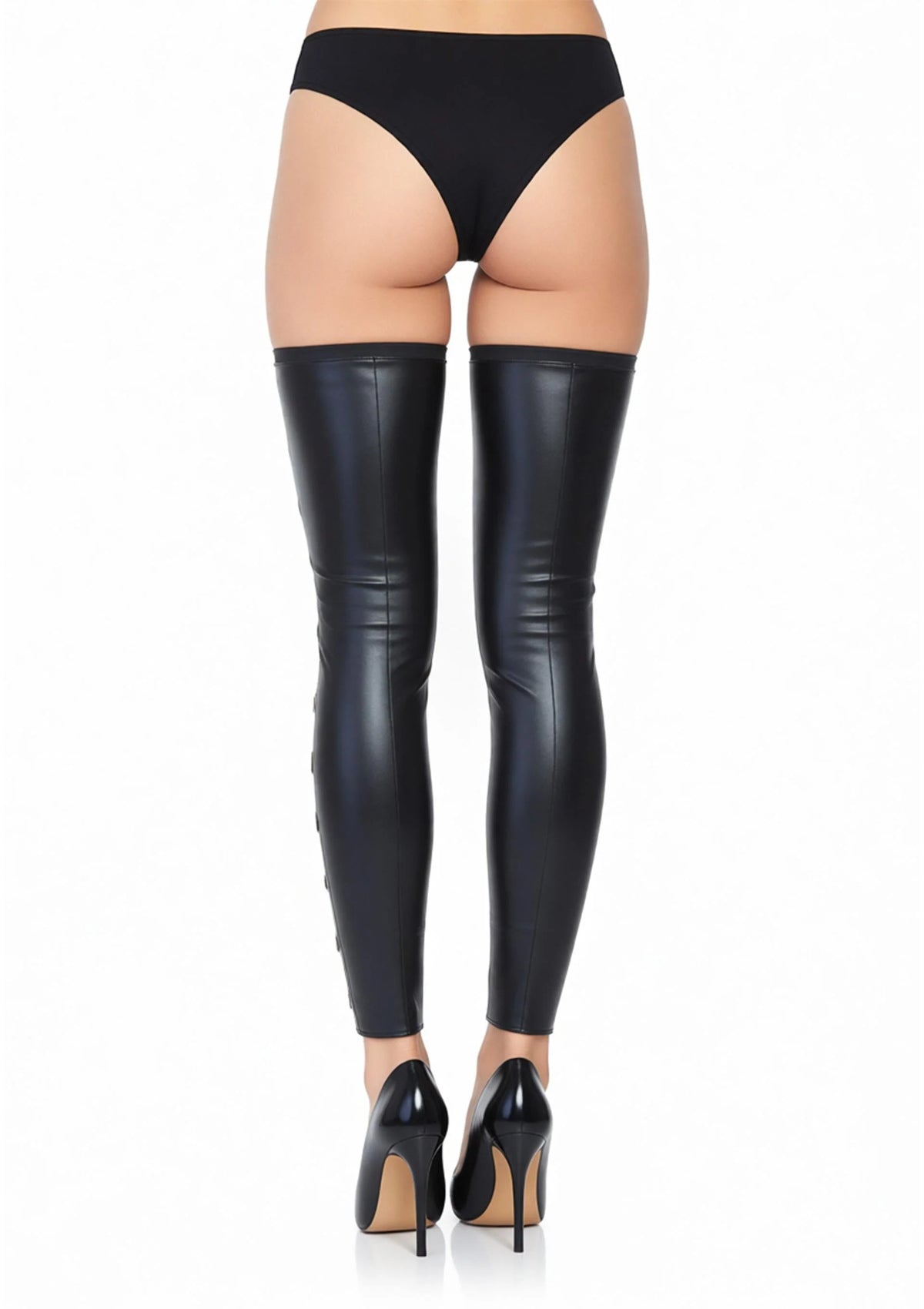 Bestel: Wetlook Footless Lace Up Thigh by Leg Avenue - bij Happytoys: de erotische sex webshop | liever Happy dan Easy ⭐⭐⭐⭐⭐