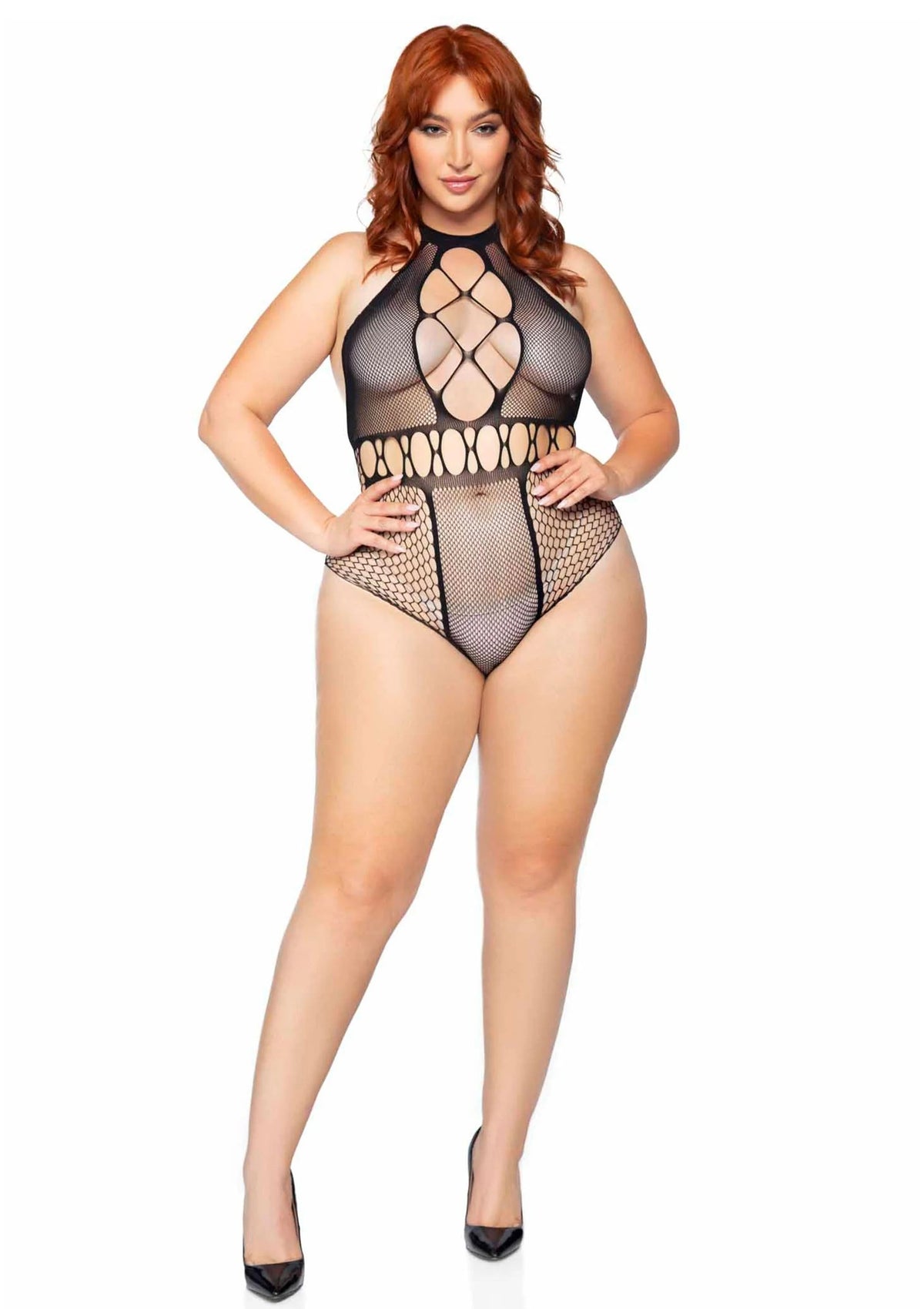 Bestel: Plus Seamless Halter Bodysuit (Black) by Leg Avenue - bij Happytoys: de erotische sex webshop | liever Happy dan Easy ⭐⭐⭐⭐⭐