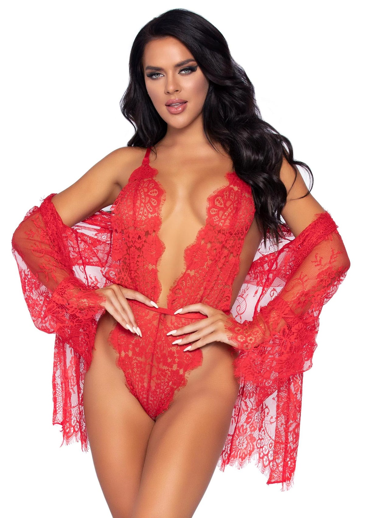 Bestel: Teddy with Cheeky Thong and Lace Robe by Leg Avenue - bij Happytoys: de erotische sex webshop | liever Happy dan Easy ⭐⭐⭐⭐⭐ - Rood - M - 82039 - RED - M