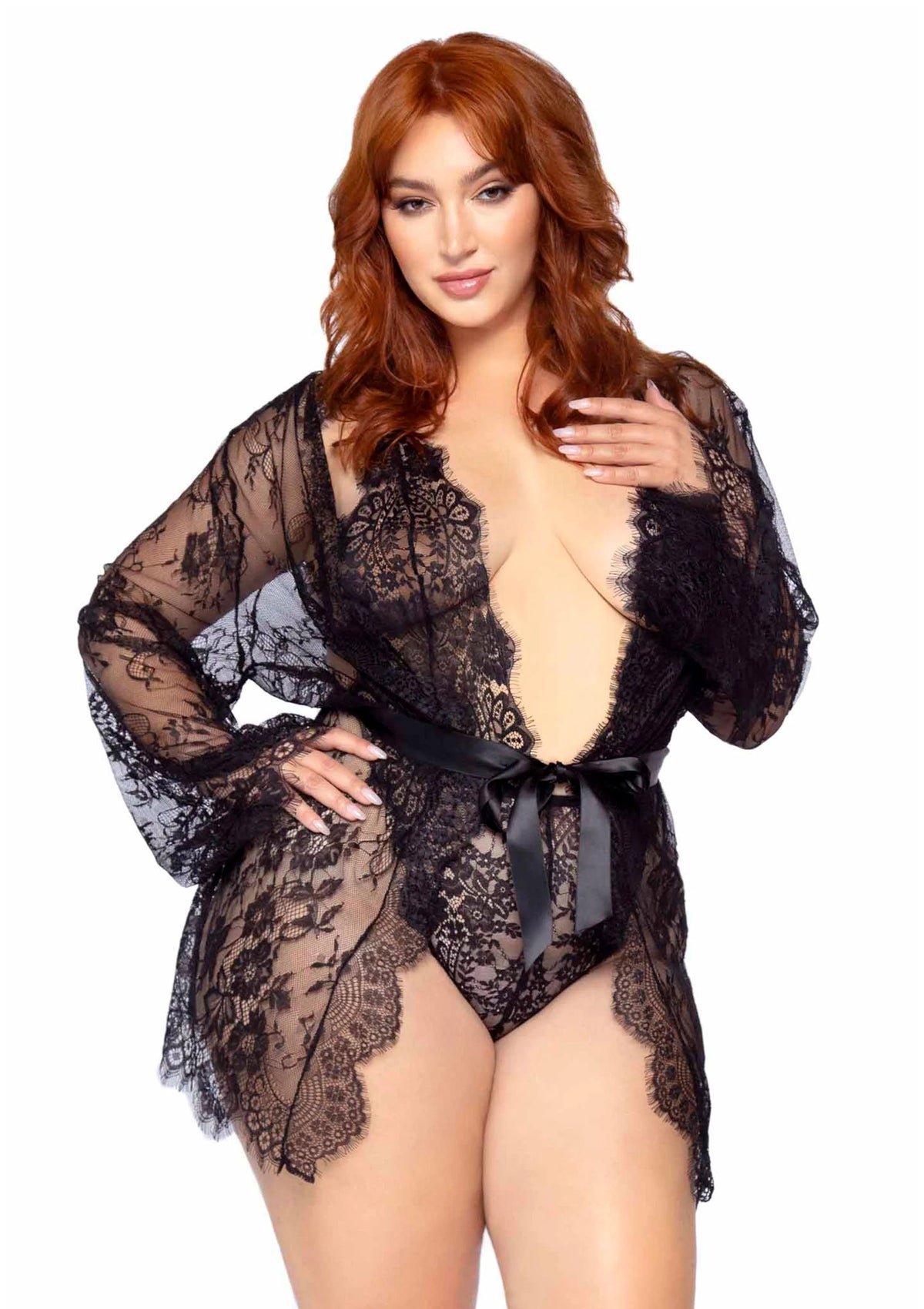 Bestel: Plus Teddy with Cheeky Thong and Lace Robe by Leg Avenue - bij Happytoys: de erotische sex webshop | liever Happy dan Easy ⭐⭐⭐⭐⭐