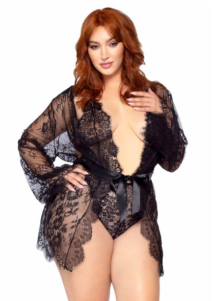 Bestel: Plus Teddy with Cheeky Thong and Lace Robe by Leg Avenue - bij Happytoys: de erotische sex webshop | liever Happy dan Easy ⭐⭐⭐⭐⭐