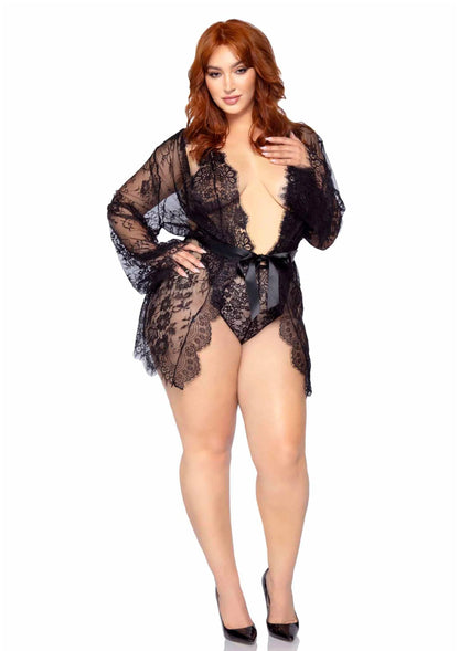 Bestel: Plus Teddy with Cheeky Thong and Lace Robe by Leg Avenue - bij Happytoys: de erotische sex webshop | liever Happy dan Easy ⭐⭐⭐⭐⭐
