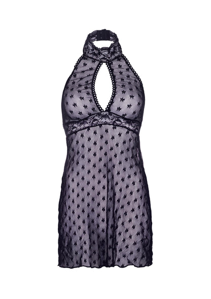 Bestel: Lace Trimmed Halter Babydoll (Black M/L) by Leg Avenue - bij Happytoys: de erotische sex webshop | liever Happy dan Easy ⭐⭐⭐⭐⭐