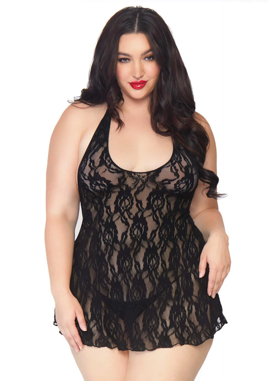 Bestel: Plus Halter Rose Lace Dress by Leg Avenue - bij Happytoys: de erotische sex webshop | liever Happy dan Easy ⭐⭐⭐⭐⭐