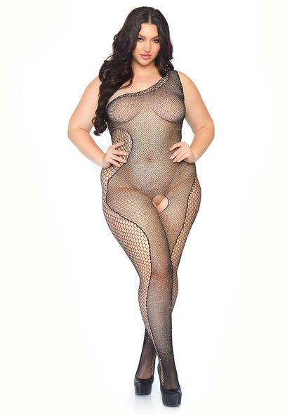 Bestel: Plus Bodystocking with Net Accent (Black) by Leg Avenue - bij Happytoys: de erotische sex webshop | liever Happy dan Easy ⭐⭐⭐⭐⭐ - Default Title - 82059 - BLACK - 1X/2X