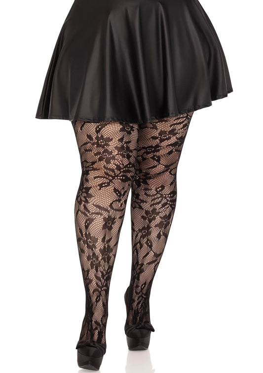 Bestel: Plus Seamless Floral Lace Pantyhose (Black) by Leg Avenue - bij Happytoys: de erotische sex webshop | liever Happy dan Easy ⭐⭐⭐⭐⭐ - Default Title - 82092 - BLACK - 1X/2X