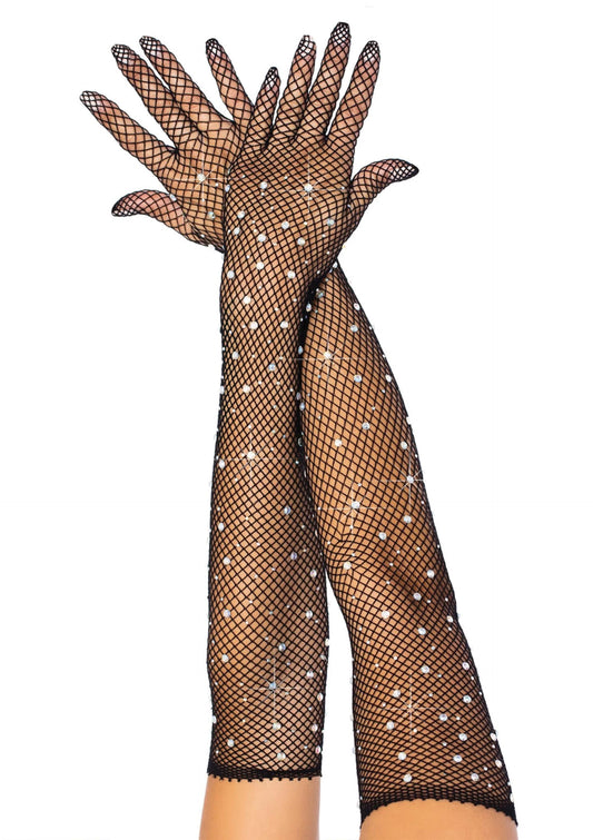 Bestel: Rhinestone Fishnet Opera Length Gloves (Black) by Leg Avenue - bij Happytoys: de erotische sex webshop | liever Happy dan Easy ⭐⭐⭐⭐⭐ - Default Title - 82112 - BLACK - O/S