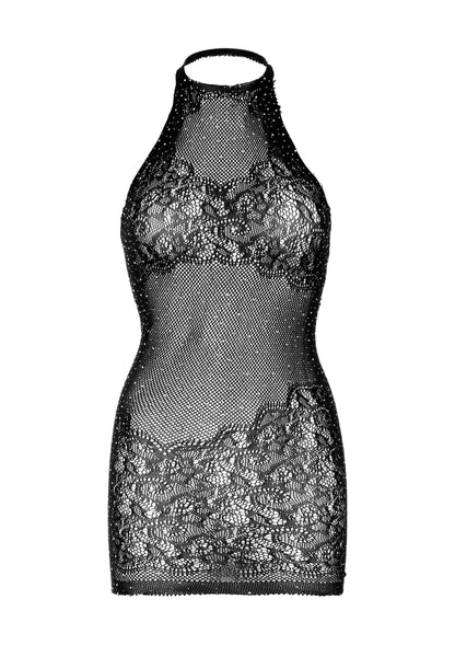 Bestel: Rhinestone Lace and Net Halter Mini Dress by Leg Avenue - bij Happytoys: de erotische sex webshop | liever Happy dan Easy ⭐⭐⭐⭐⭐