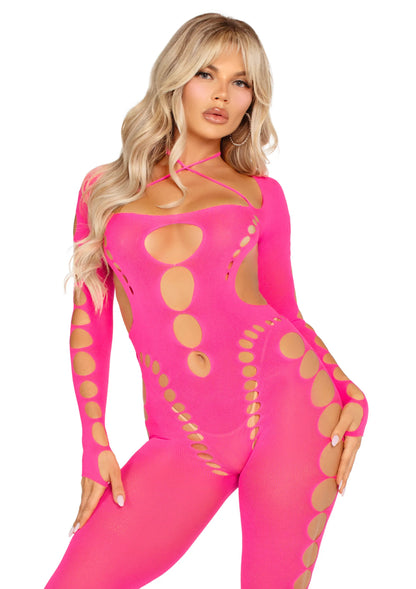 Bestel: Opaque Cut - Out Footless Bodystocking by Leg Avenue - bij Happytoys: de erotische sex webshop | liever Happy dan Easy ⭐⭐⭐⭐⭐ - Roze - One Size - 86642 - PINK - O/S