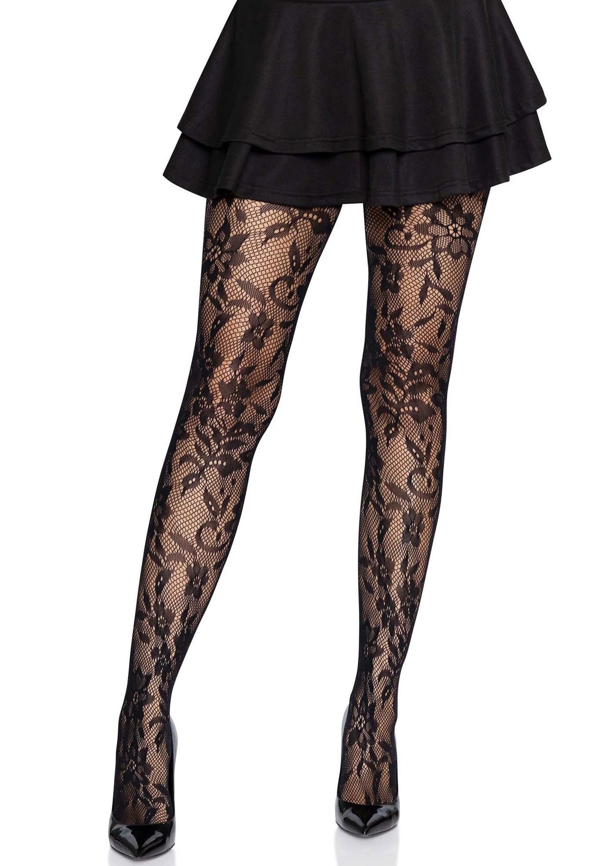 Bestel: Seamless Floral Lace Pantyhose - bij Happytoys: de erotische sex webshop | liever Happy dan Easy ⭐⭐⭐⭐⭐ - Default Title - 88033 - BLACK - O/S