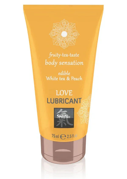 Bestel: Edible Love Lubricant 75 ml Peach by Shiatsu Hot - bij Happytoys: de erotische sex webshop | liever Happy dan Easy ⭐⭐⭐⭐⭐