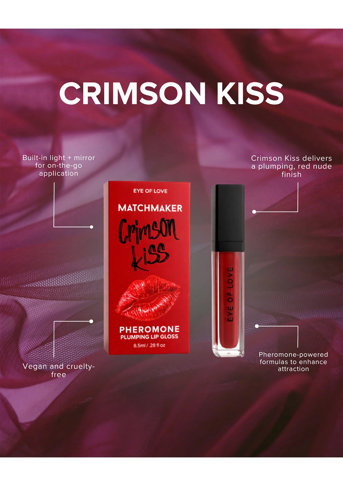 Bestel: Crimson Kiss Pheromone Lip Gloss 8ml by Eye of Love Matchmaker - bij Happytoys: de erotische sex webshop | liever Happy dan Easy ⭐⭐⭐⭐⭐