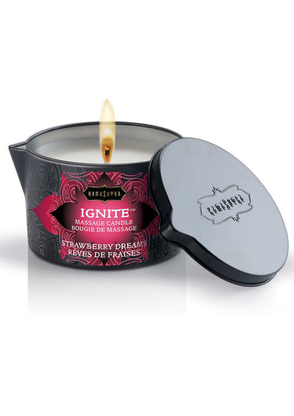 Bestel: Ignite Massage Candle 170 gr by Kamasutra - bij Happytoys: de erotische sex webshop | liever Happy dan Easy ⭐⭐⭐⭐⭐ - Strawberry - 94006 - STRAWBERRY - 170