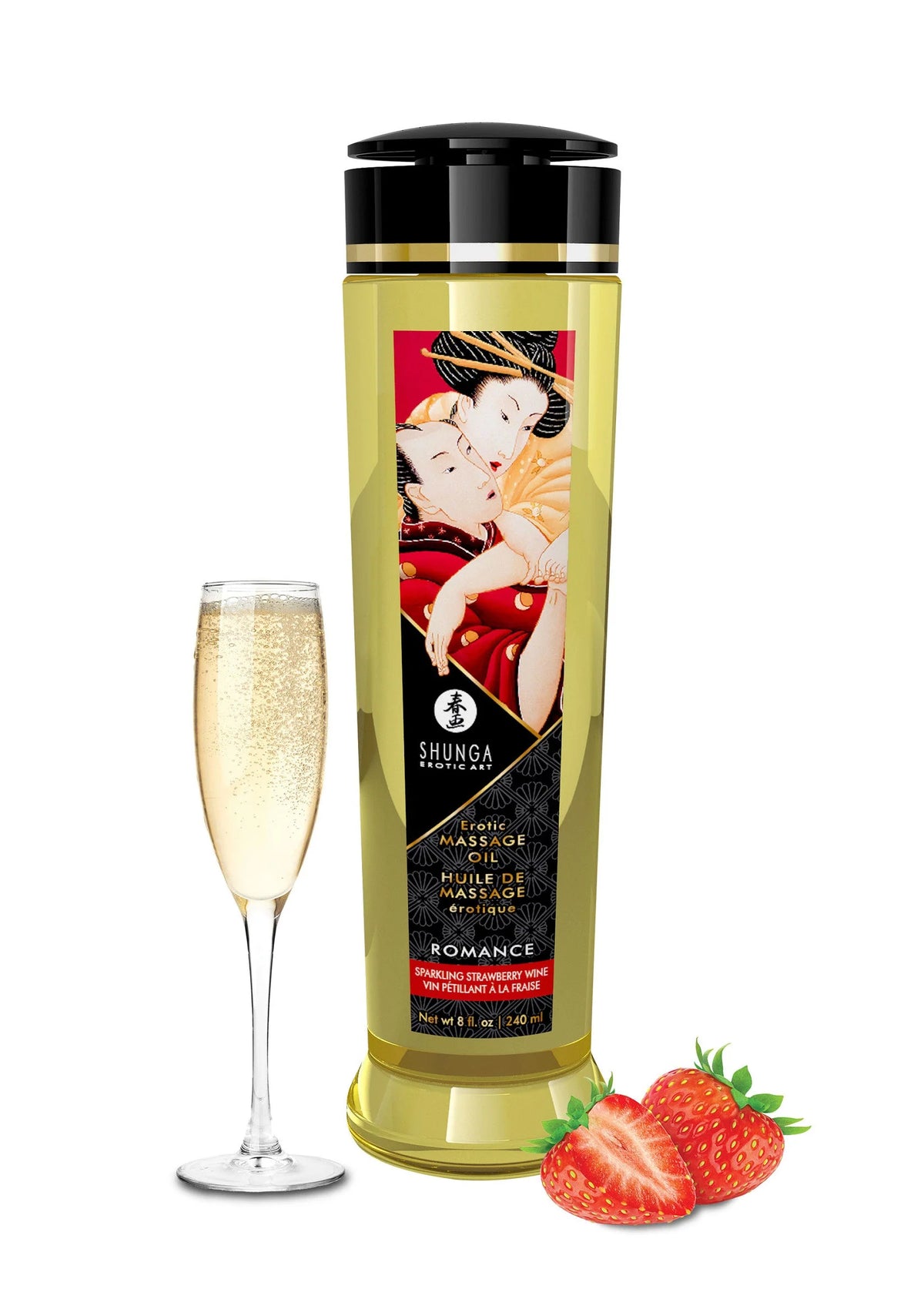 Bestel: Erotic Massage Oil by Shunga - bij Happytoys: de erotische sex webshop | liever Happy dan Easy ⭐⭐⭐⭐⭐ - Strawberry - 94501 - STRAWBERRY - 240