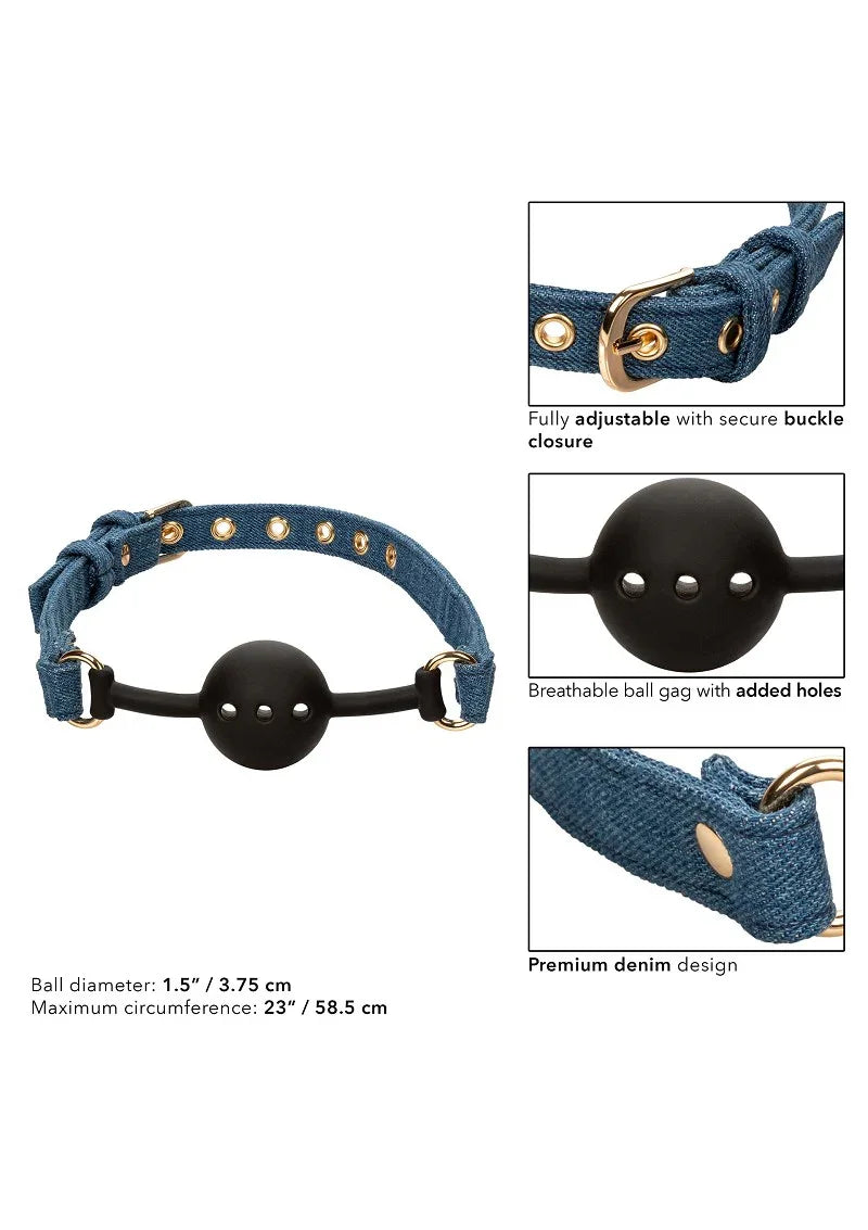 Ride 'em Premium Denim Collection Ball Gag by CalExotics - Happytoys Sexshop: online sex shop for Feeling Happy & Easy 😊 - Discreet geleverd