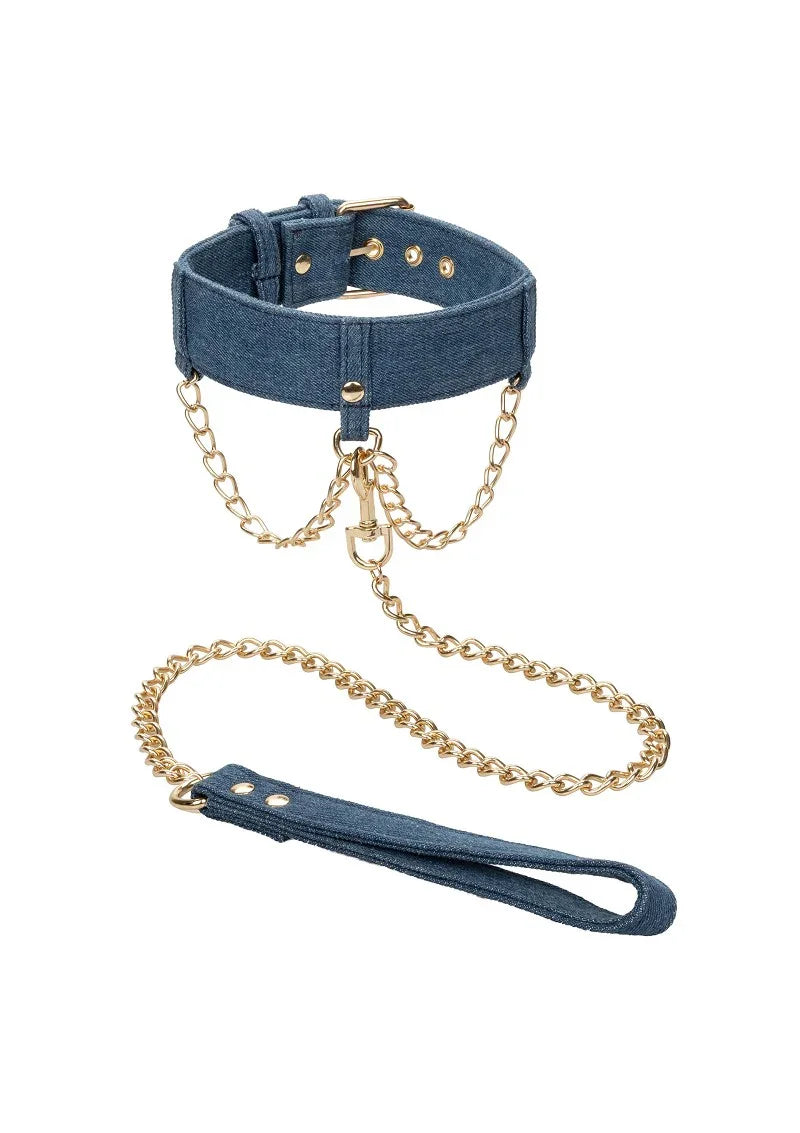 Ride 'em Premium Denim Collection Collar with Leash by CalExotics - Happytoys Sexshop: online sex shop for Feeling Happy & Easy 😊 - Discreet geleverd