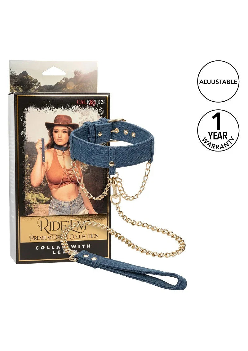 Ride 'em Premium Denim Collection Collar with Leash by CalExotics - Happytoys Sexshop: online sex shop for Feeling Happy & Easy 😊 - Discreet geleverd