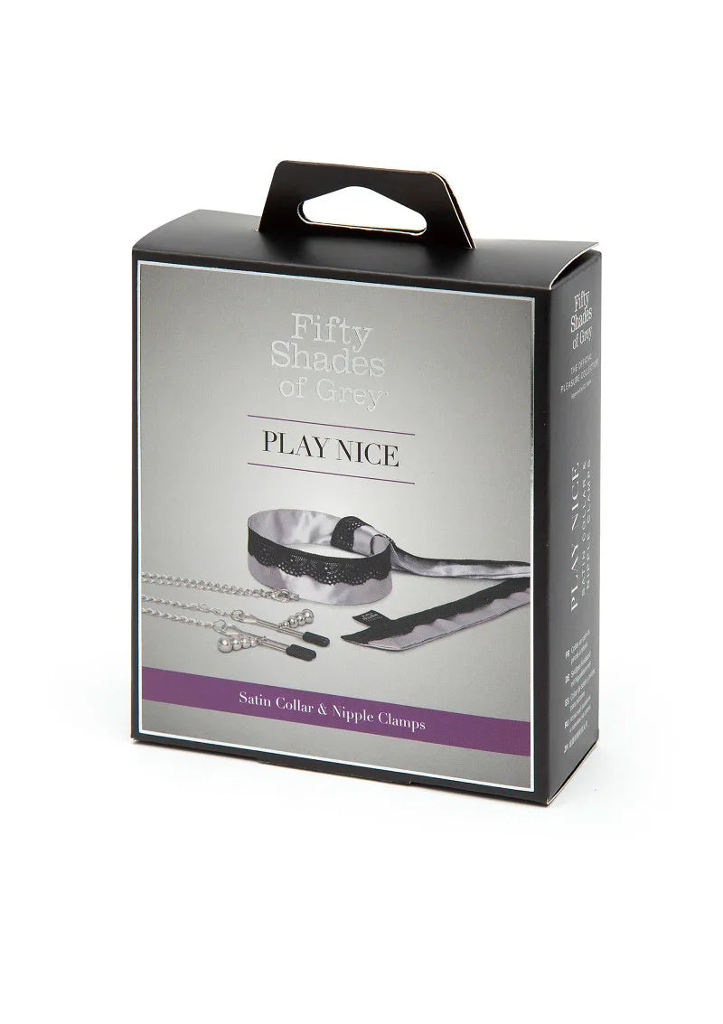 Play Nice Satin & Lace Collar & Nipple Clamps by Fifty Shades of Grey - Happytoys Sexshop: online sex shop for Feeling Happy & Easy 😊 - Discreet geleverd