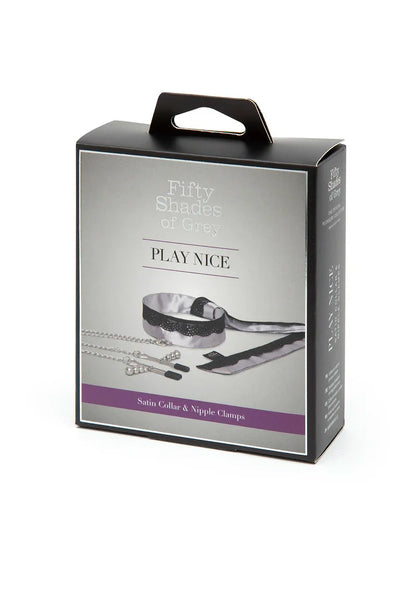 Play Nice Satin & Lace Collar & Nipple Clamps by Fifty Shades of Grey - Happytoys Sexshop: online sex shop for Feeling Happy & Easy 😊 - Discreet geleverd