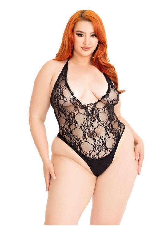 Floral lace deep-V teddy + by Leg Avenue - Happytoys Sexshop: online sex shop for Feeling Happy & Easy 😊 - Discreet geleverd