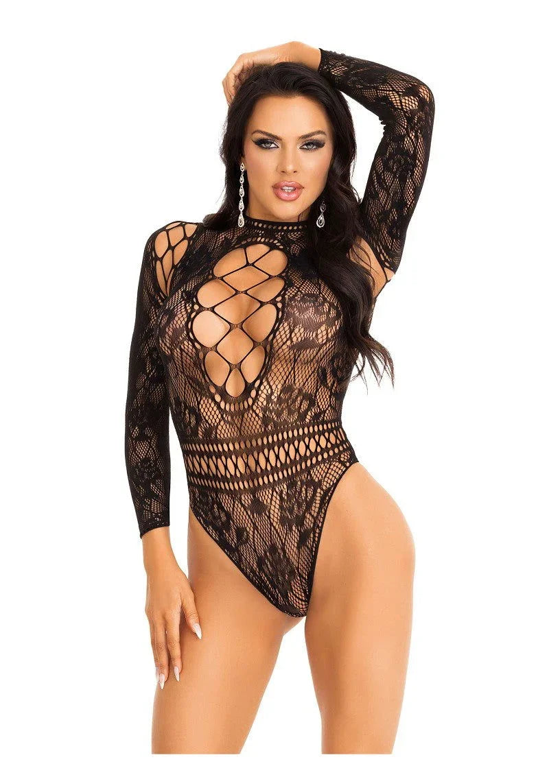 High neck lace bodysuit black O/S by Leg Avenue - Happytoys Sexshop: online sex shop for Feeling Happy & Easy 😊 - Discreet geleverd