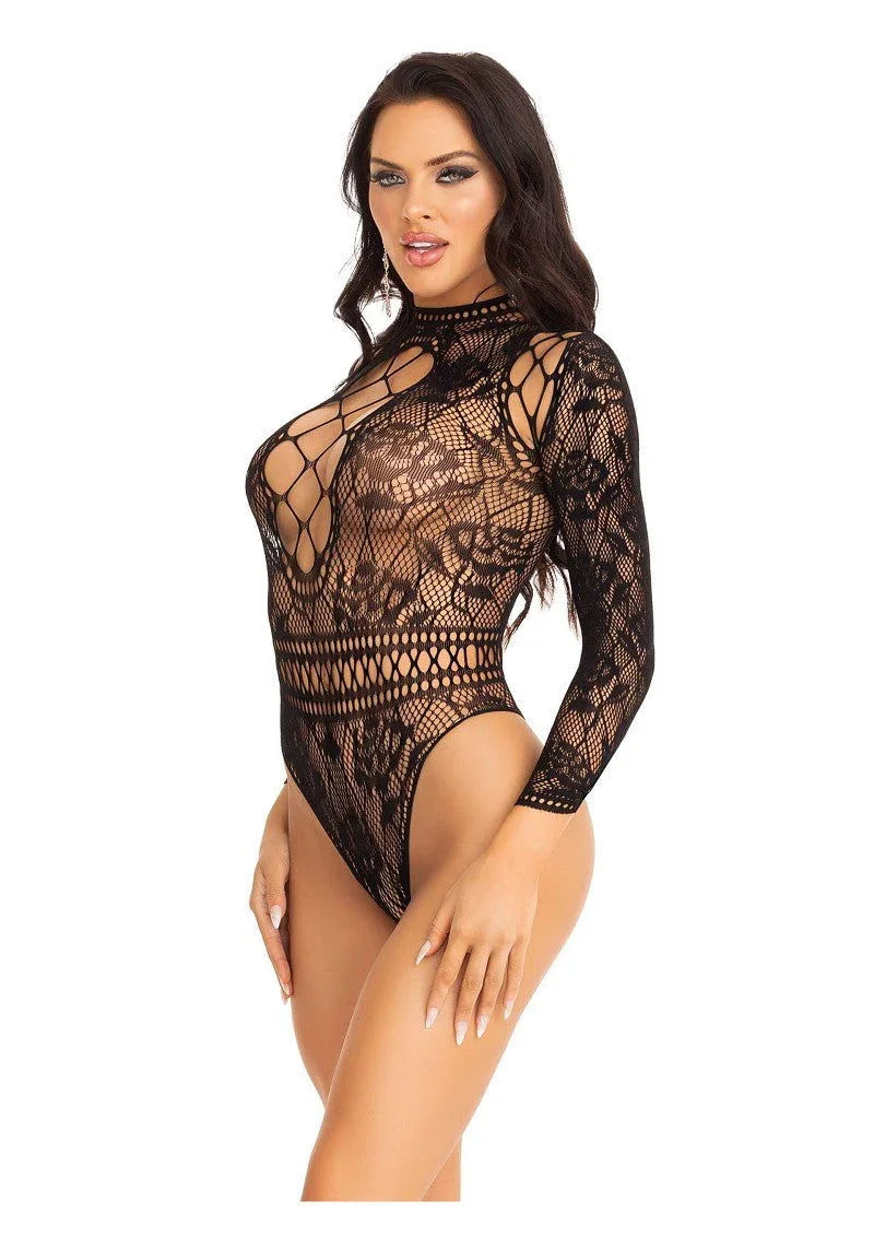 High neck lace bodysuit black O/S by Leg Avenue - Happytoys Sexshop: online sex shop for Feeling Happy & Easy 😊 - Discreet geleverd