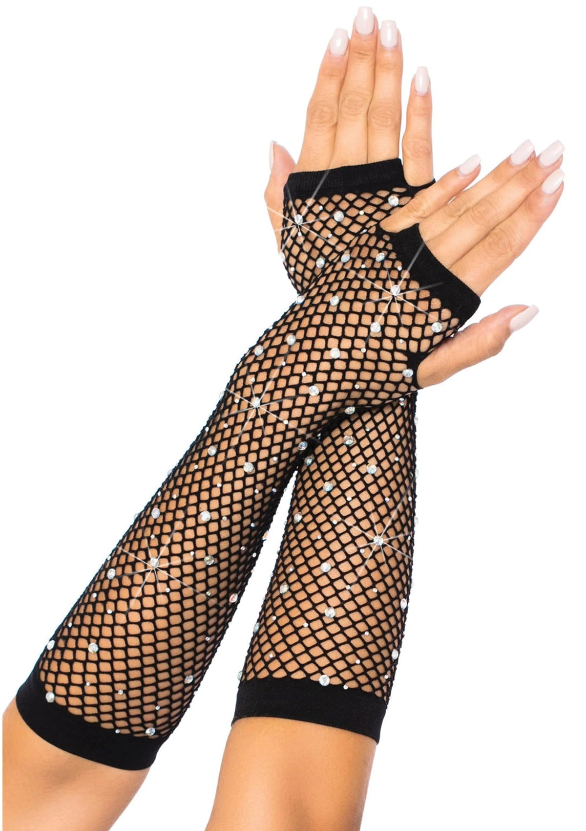 Bestel: Rhinestone Fishnet Arm Warmers by Leg Avenue - bij Happytoys: de erotische sex webshop | liever Happy dan Easy ⭐⭐⭐⭐⭐ - Zwart - One Size